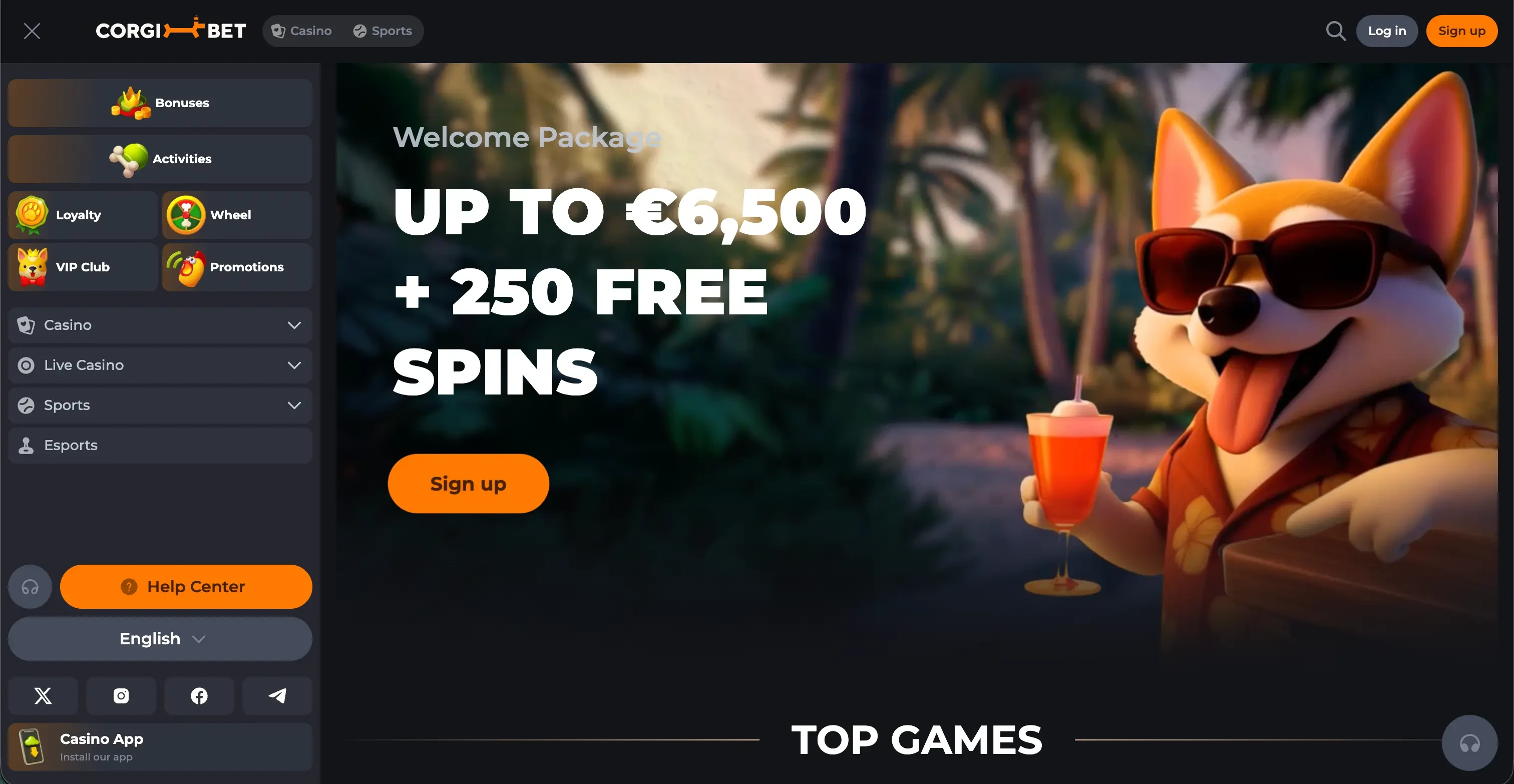 Corgibet Casino- und Sportwettenseite