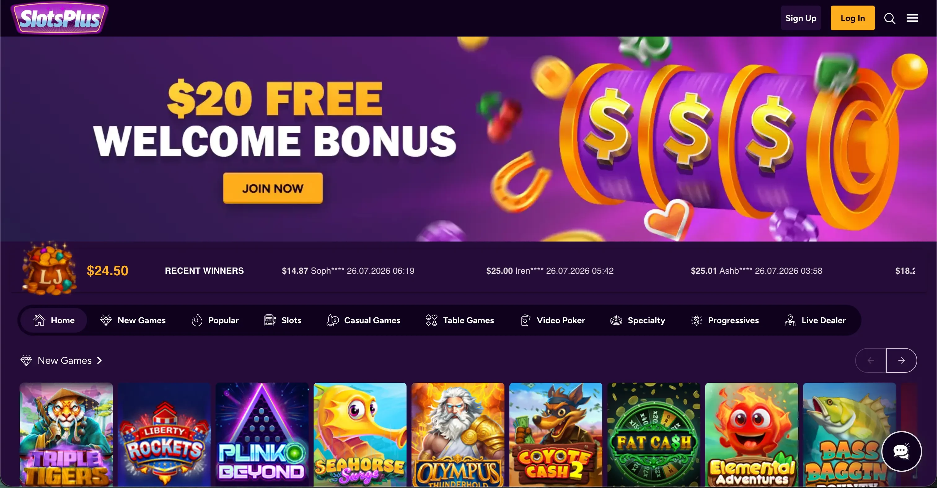 SlotsPlus Casino-Seite