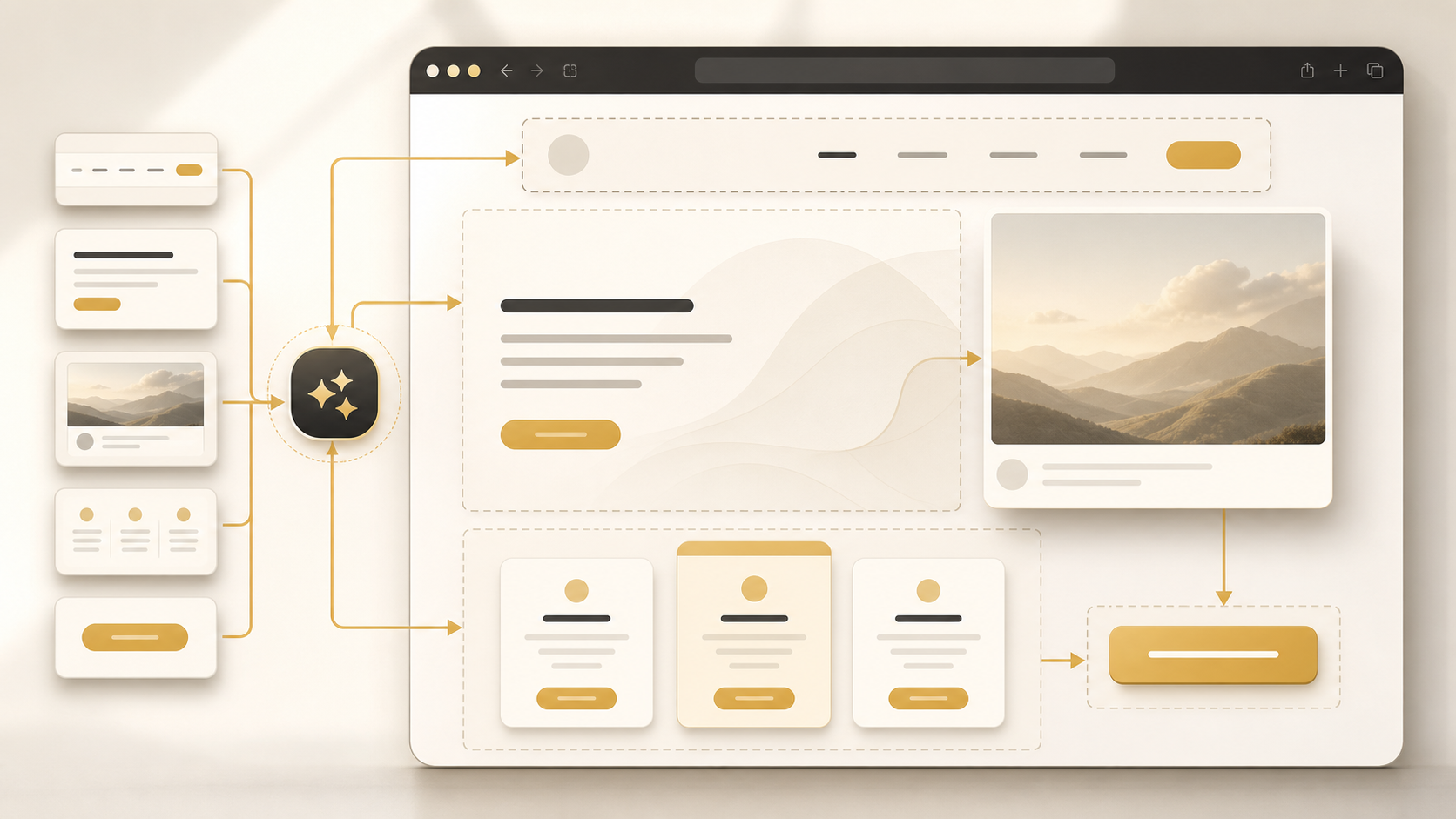 AI agent assembling a landing page from reusable website sections