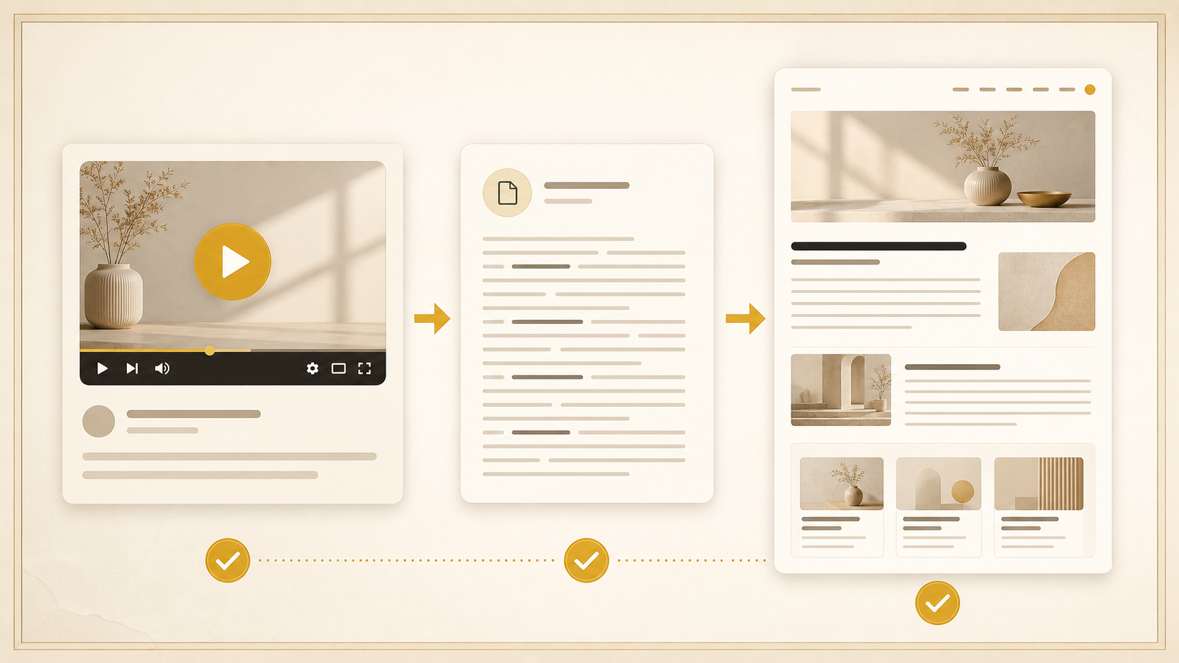 YouTube video and transcript being transformed into a polished illustrated blog post