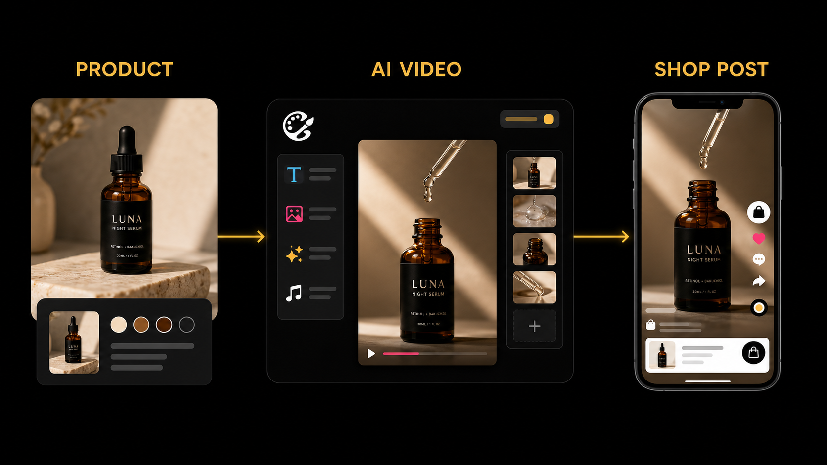 Krafie workflow from real product reference to AI video and TikTok Shop post