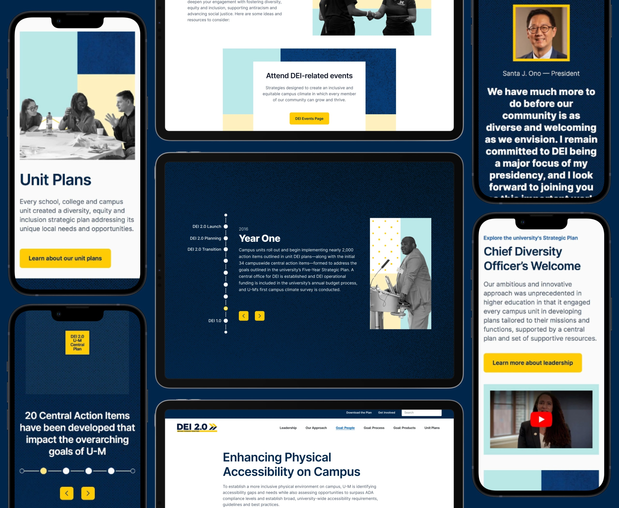 A collection of desktop and mobile size mockups for the DEI 2.0 plan website