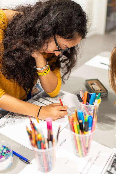 A student working on art work