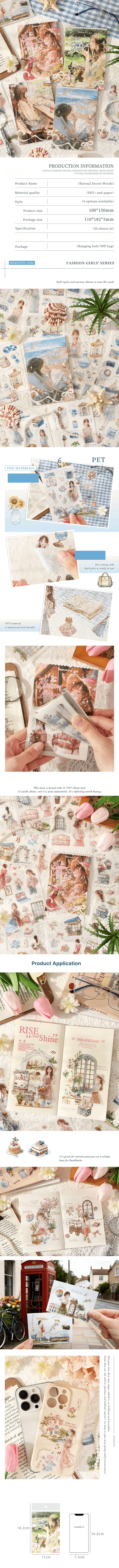 Eternal Whispers PET Stickers – 20 Sheets Decorative Sticker Book Set