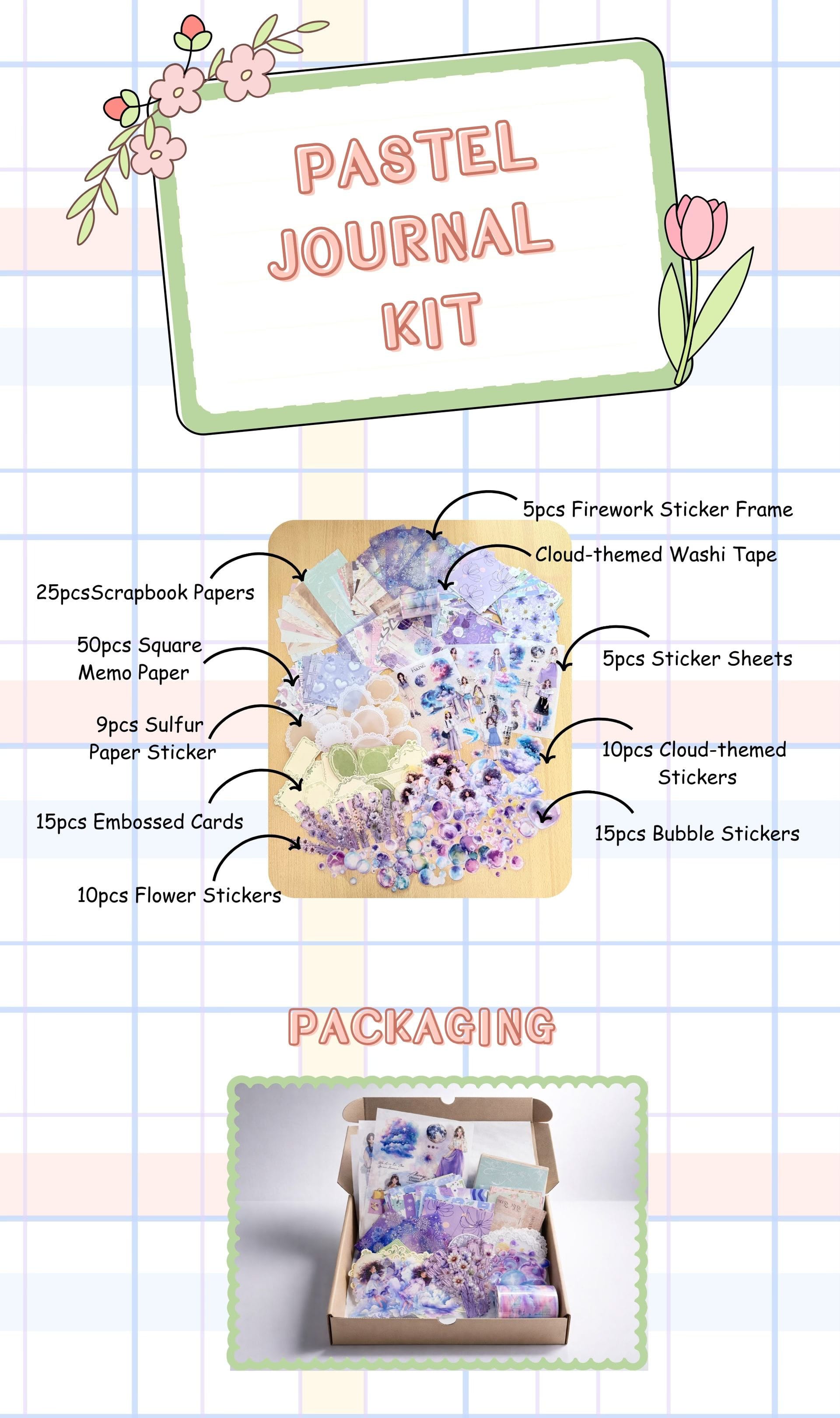 Scrapbook / Journal Kit | Stickers, Washi Tapes & Background Papers | Pastel Daydream