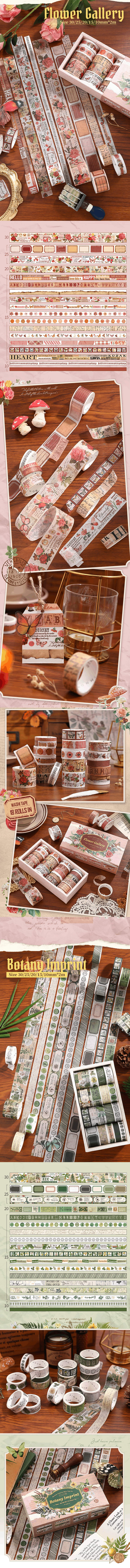 18 Rolls - Botanical & Floral Washi Tape Collection