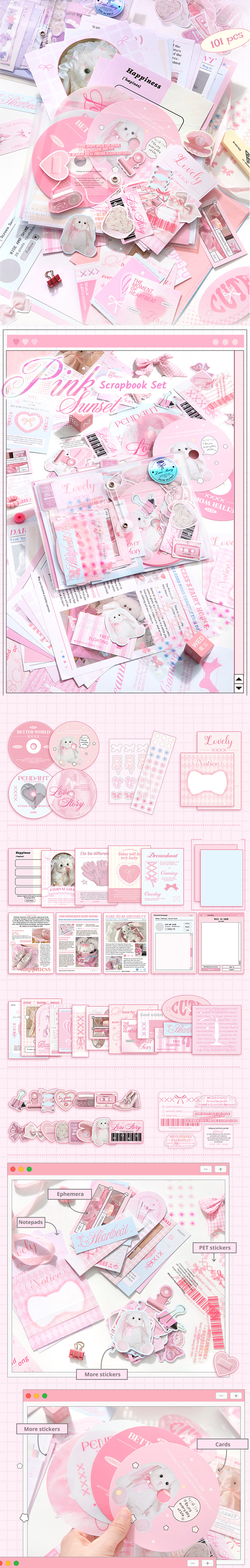 Pink Sunset – Korean Collage Scrapbook Paper Set (101 pcs)