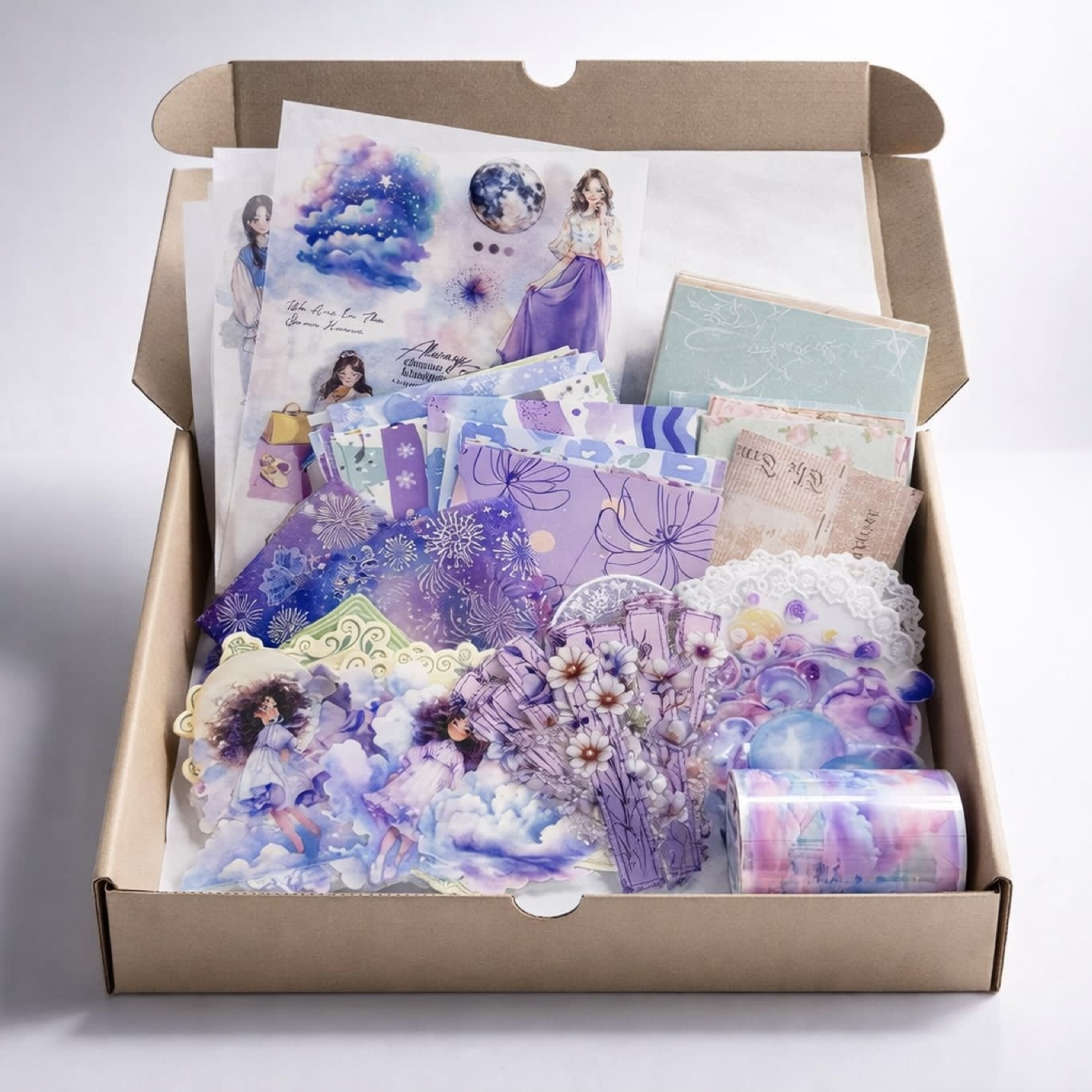 Scrapbook / Journal Kit | Stickers, Washi Tapes & Background Papers | Pastel Daydream