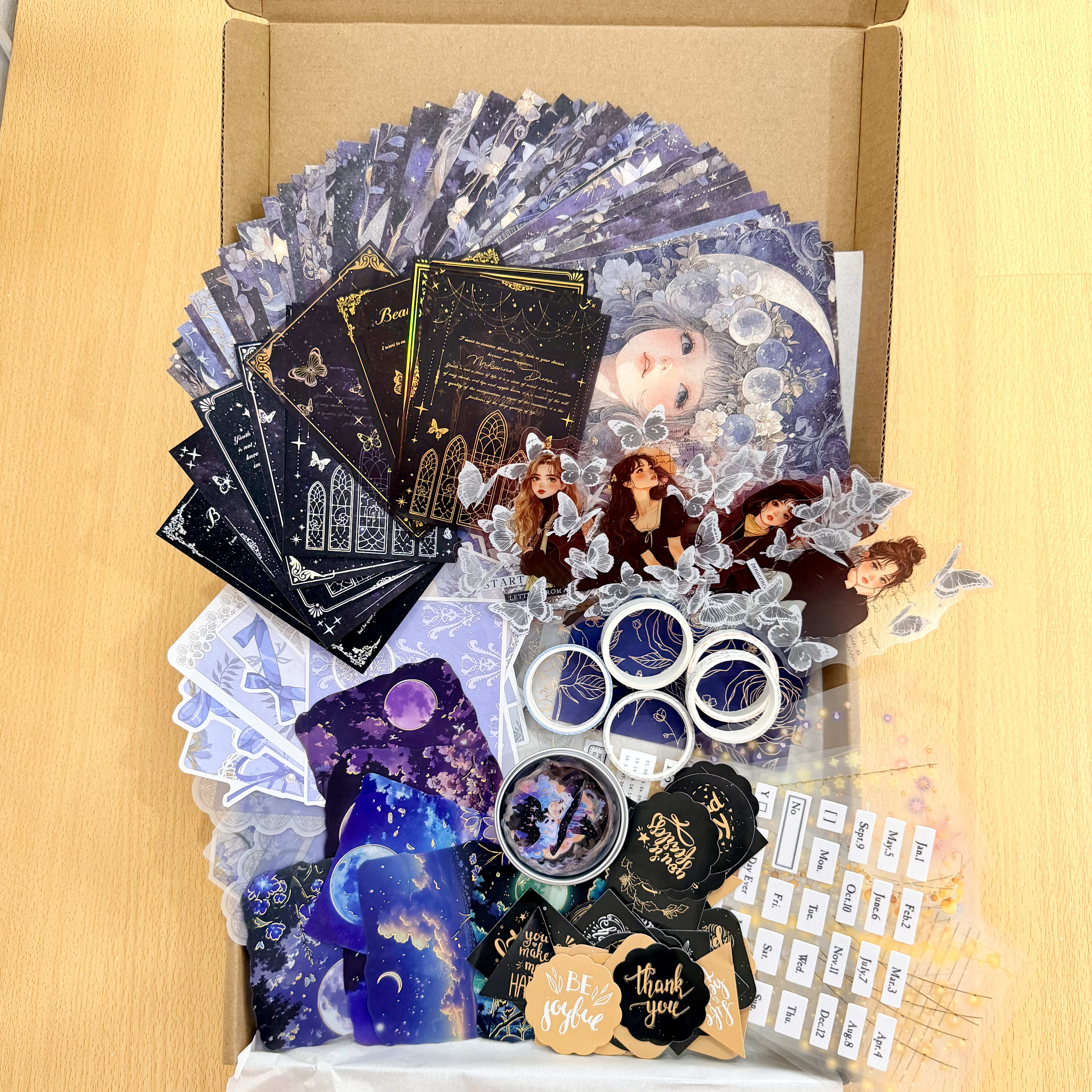 Scrapbook / Journal Kit | Stickers, Washi Tapes & Background Papers | Midnight Whimsy