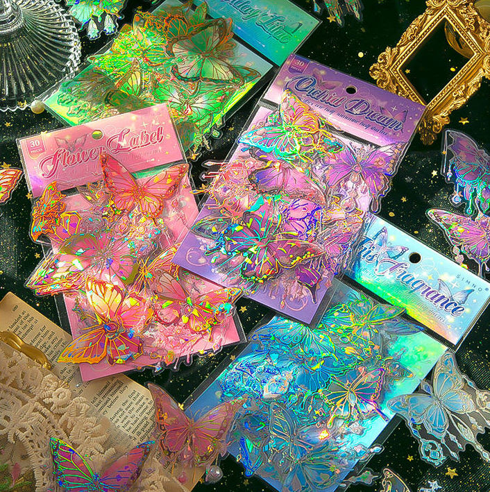 Holographic Glitter Butterfly Stickers Set (30 PCS)