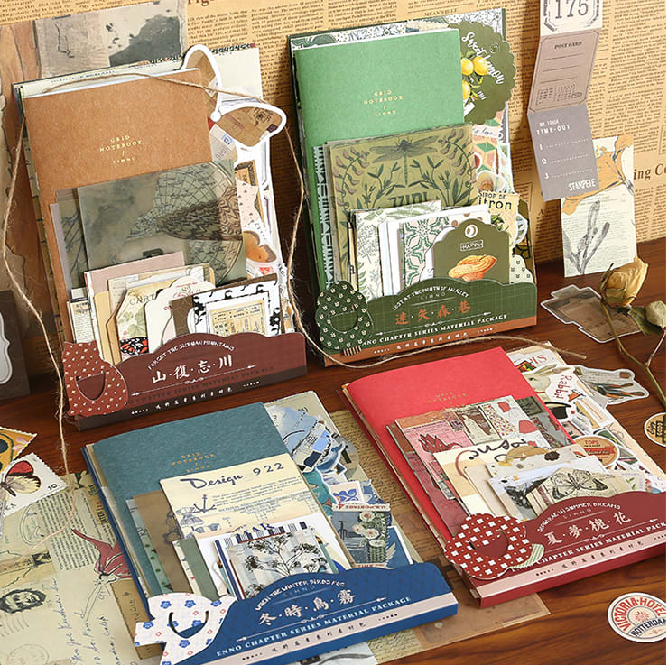 Scrapbook Material Pack | Retro Vintage Paper & Stickers Kit