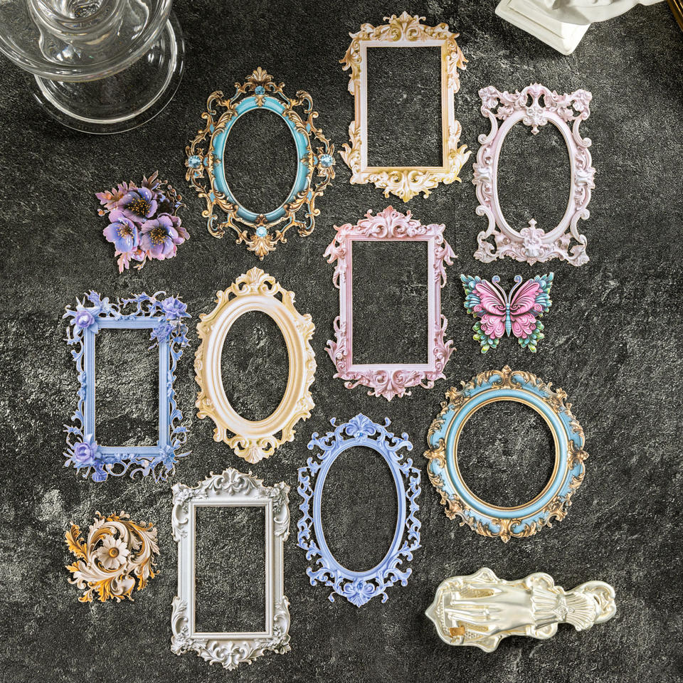 10pcs Lace Dream Series Hollow Frame Die-Cut Decorative Paper Stickers