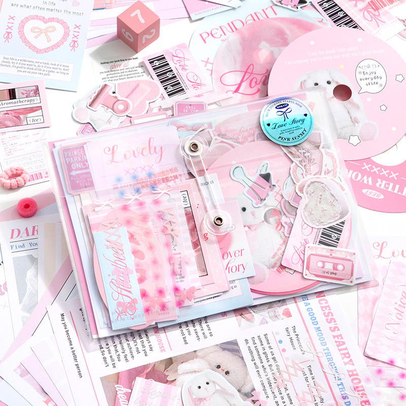 Pink Sunset – Korean Collage Scrapbook Paper Set (101 pcs)