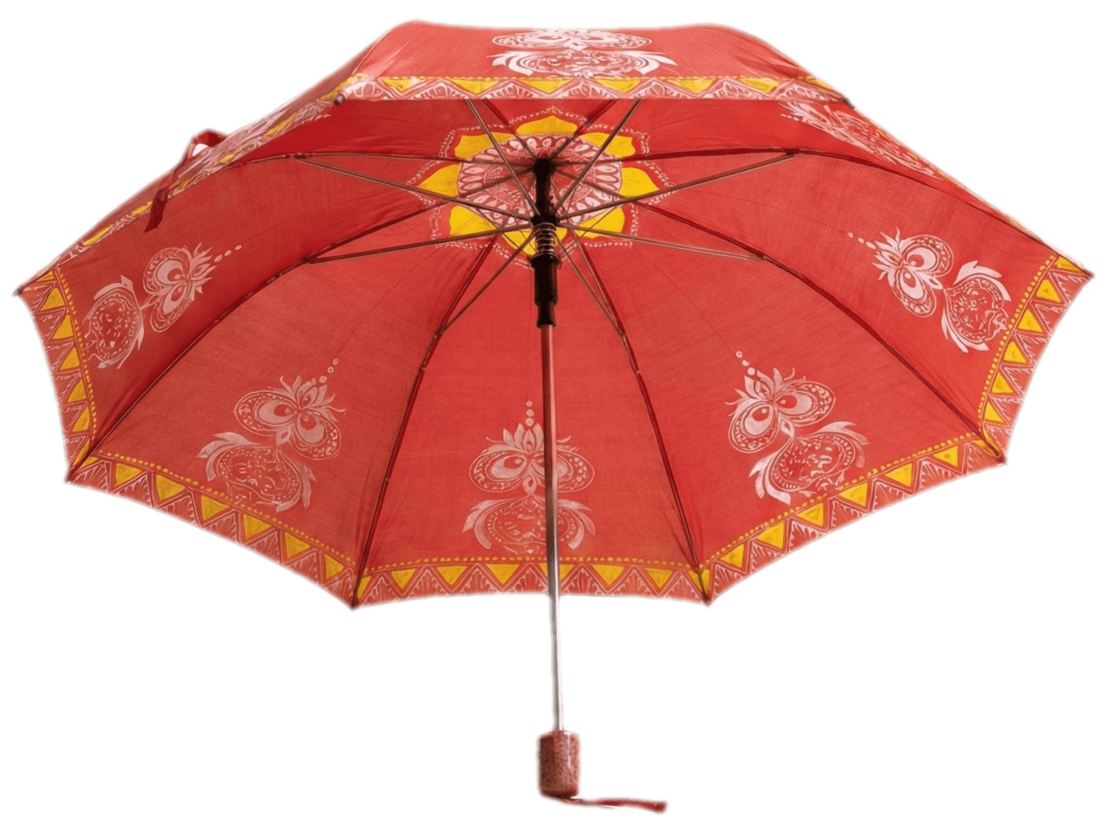 Aipan Art Umbrella: Red Ochre with Auspicious Floral Motifs