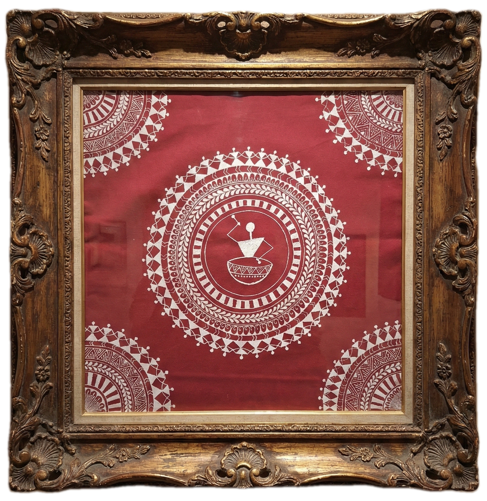 Traditional Aipan Dholak Player Mandala Decor