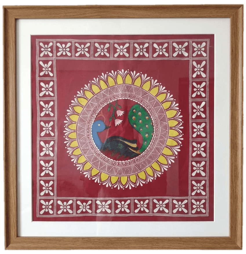 Vibrant Aipan Peacock Decorative Fabric Art