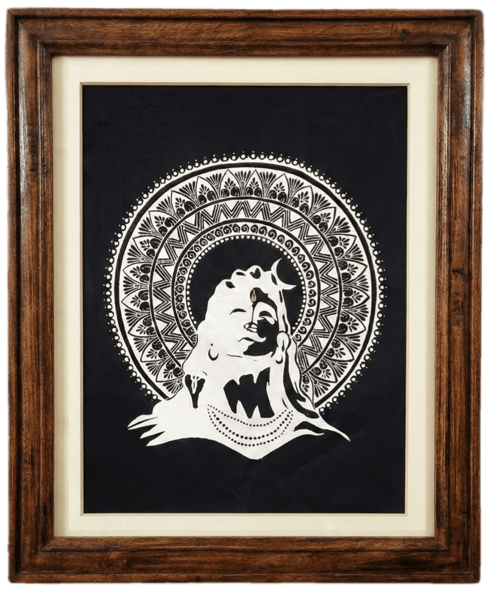 Aipan Inspired Framed Lord Shiva Wall Art with Mandala