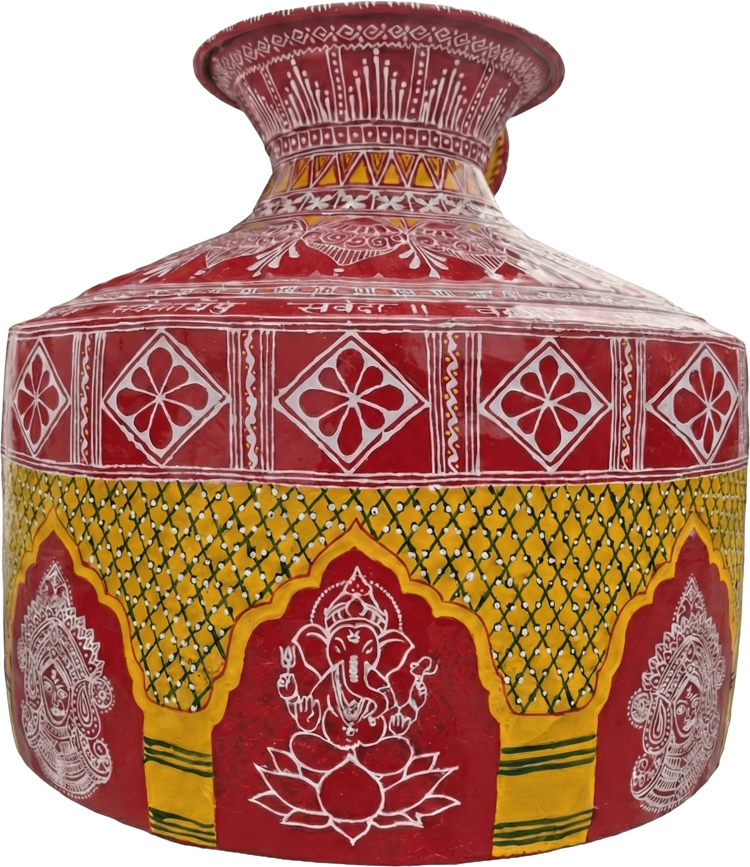 Aipan Art Ritual Kalash with Ganesha and Goddess Motifs