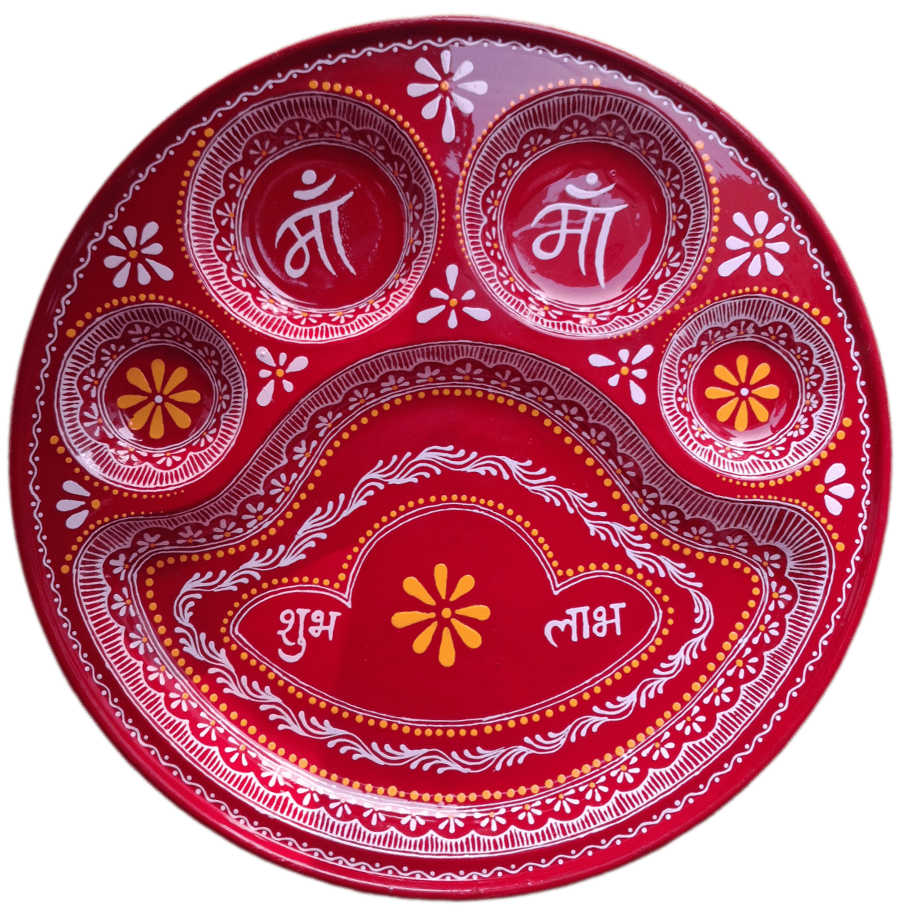 Aipan Art Puja Thali with Maa and Shubh Labh Motifs