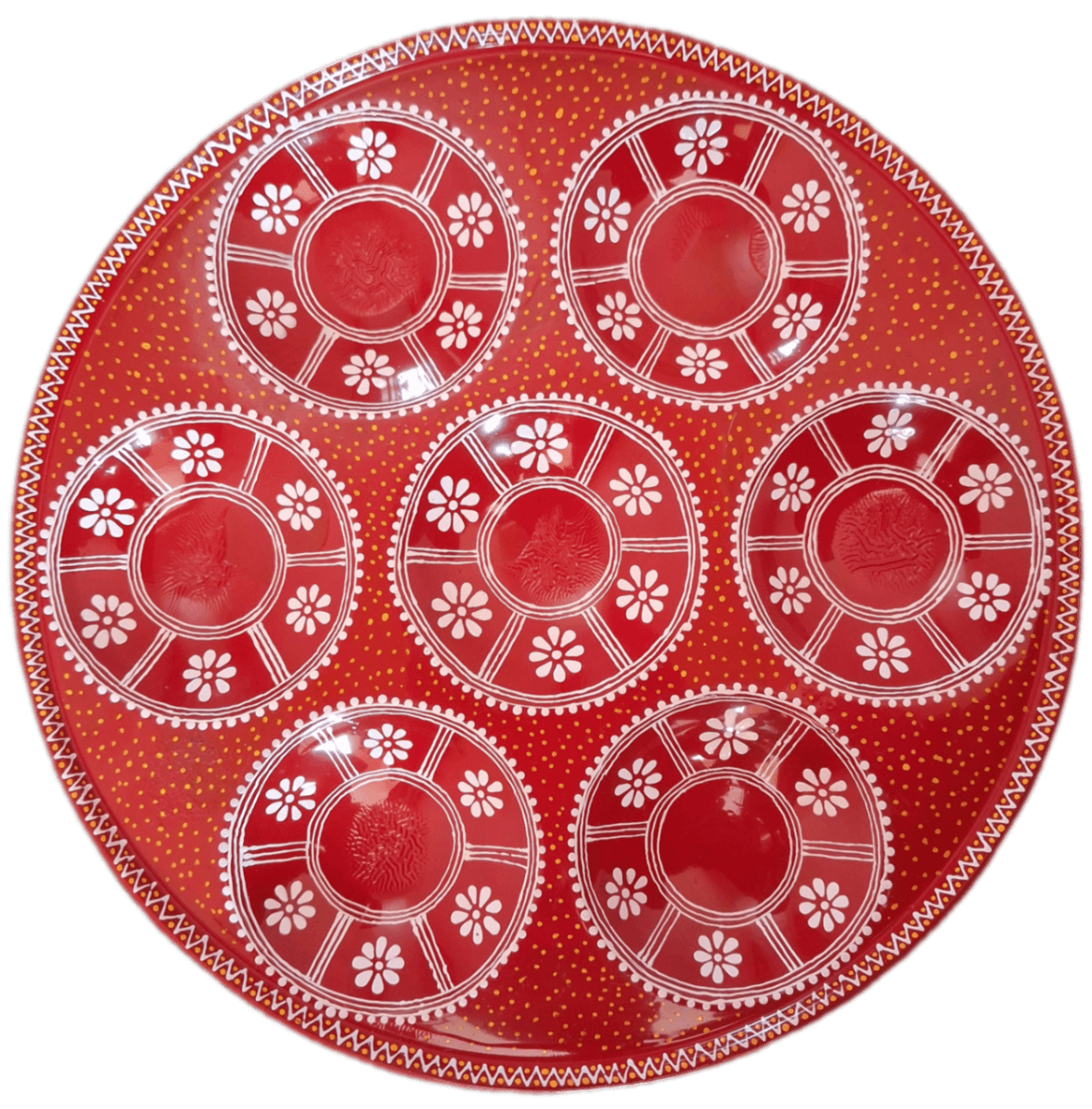 Hand-Painted 7-Scoop Puja Thali with Aipan-Inspired Floral and Geometric Motifs