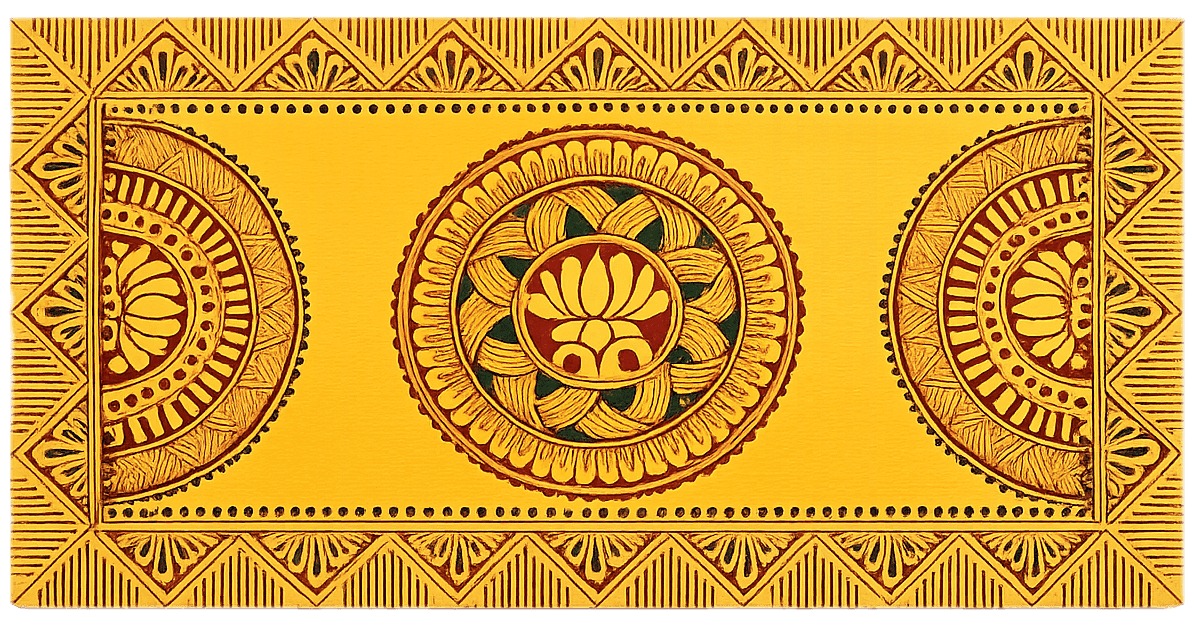 Aipan Art Chowki with Auspicious Lotus and Geometric Patterns