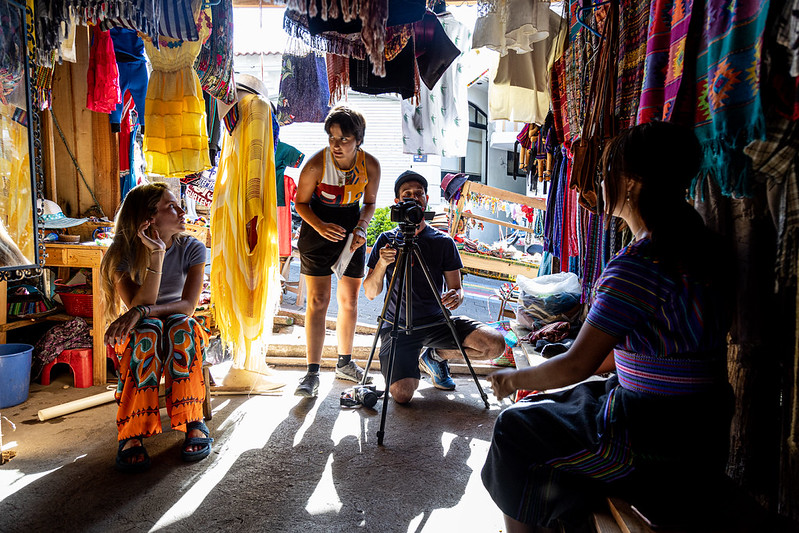 Filming in a clothing cooperative, Guatemala