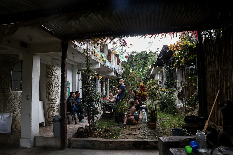 Filming an interview at a Spanish language school, Guatemala