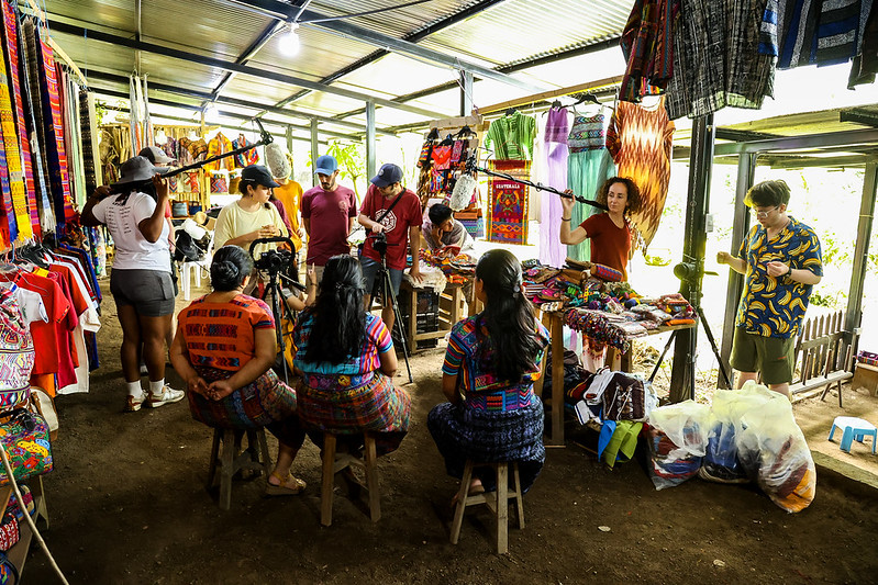 Filming at a weaving cooperative, Guatemala
