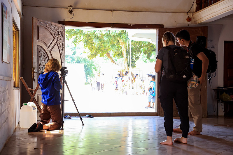 Filming inside an after-school centre, Cambodia