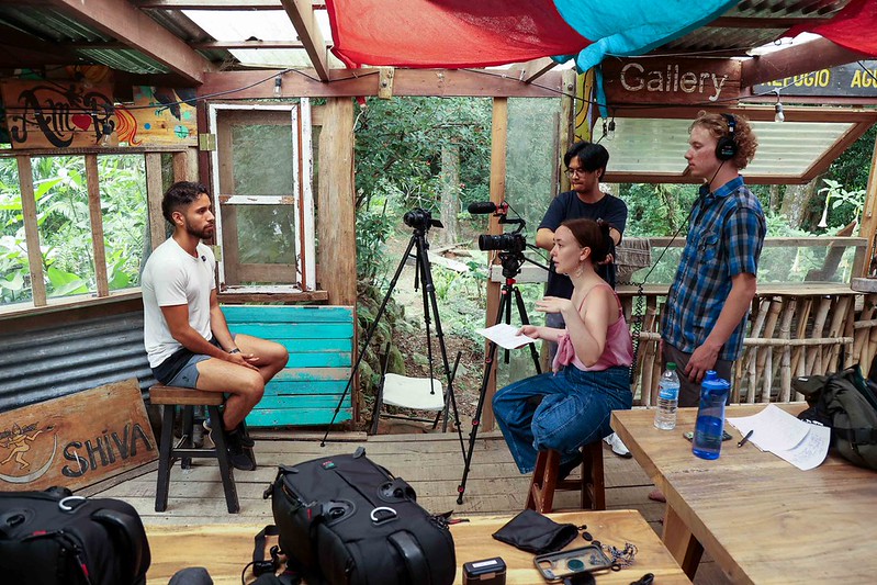 Filming an interview at Río Chante, Costa Rica
