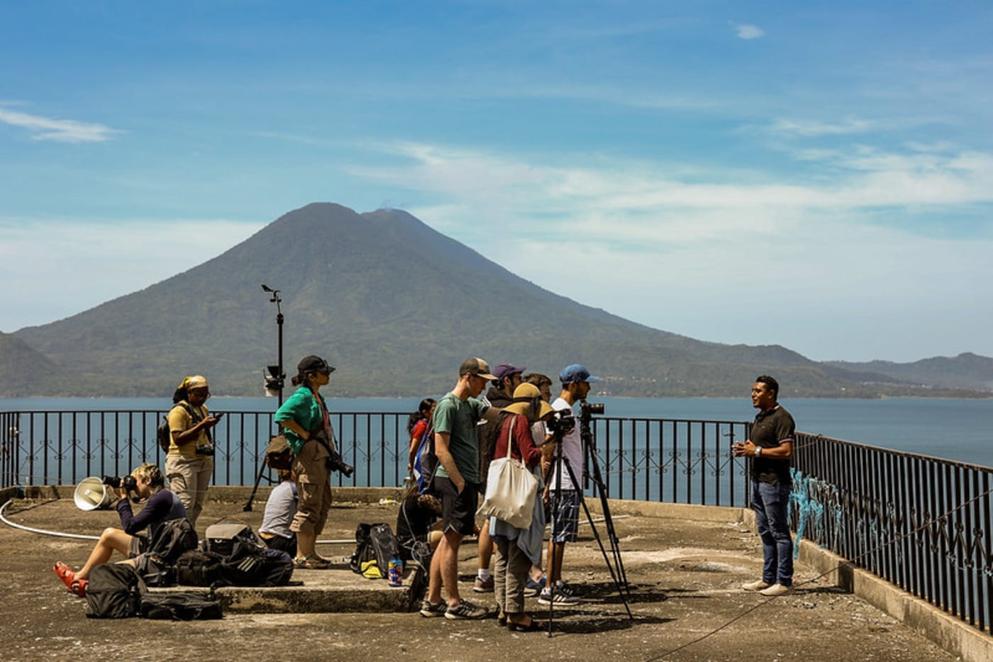 Filming on a rooftop by Lake Atitl&aacute;n, Guatemala