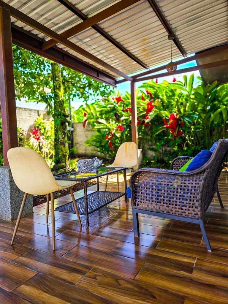 Villa Sassy terrace looking out to the garden.