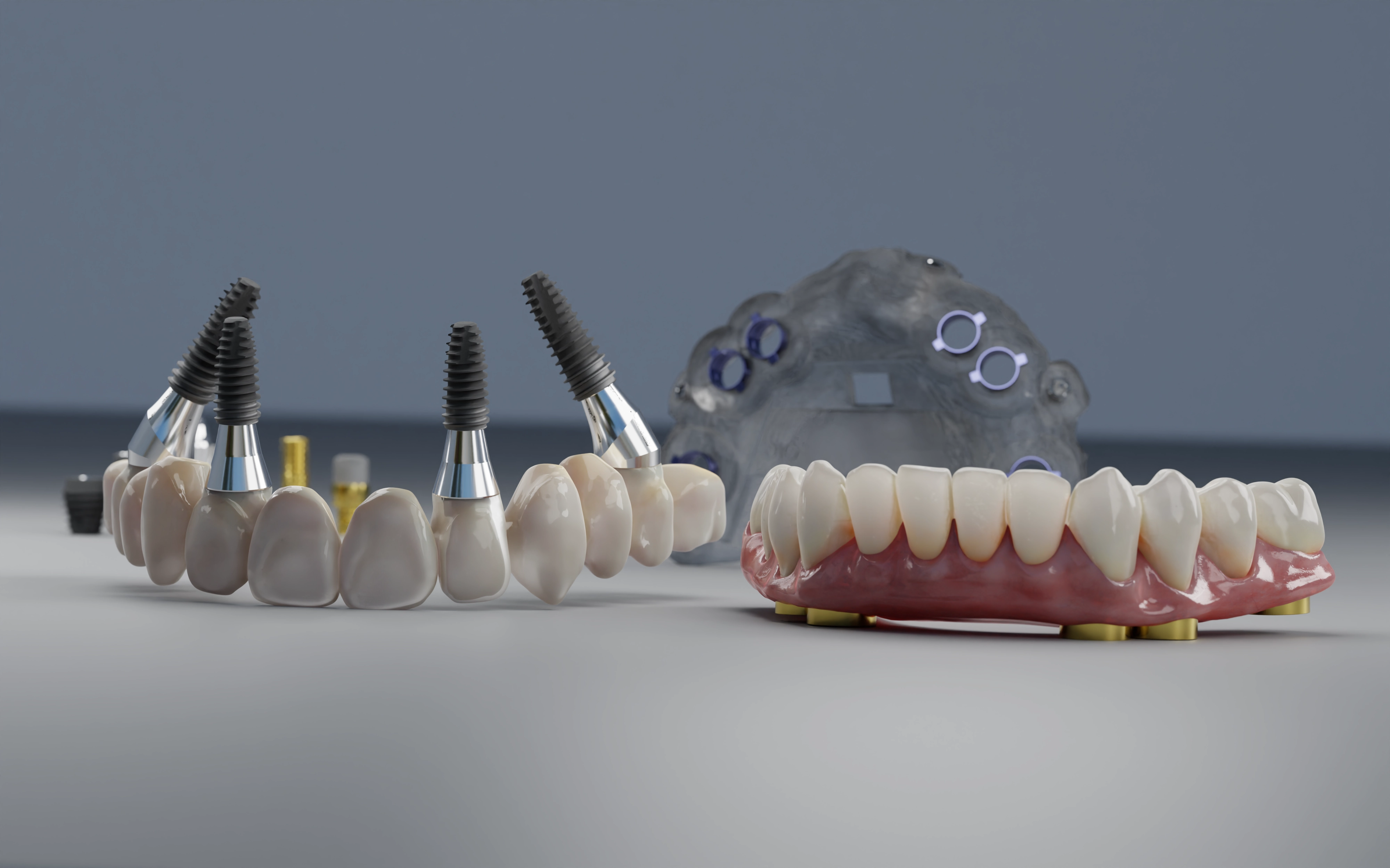 Full Arch sistem bileşenleri — laboratuvar ve parçalar