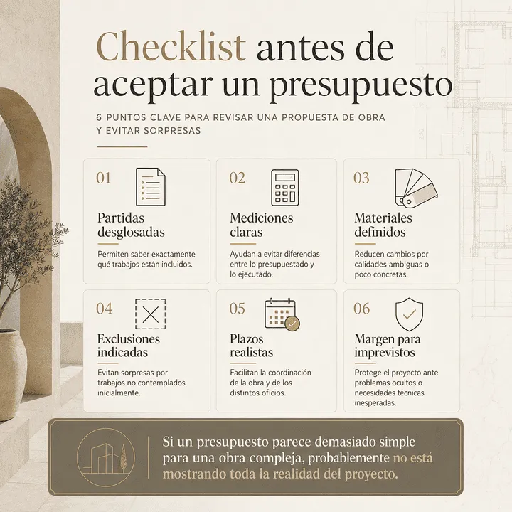 Checklist para aceptar un presupuesto de obra en Mallorca
