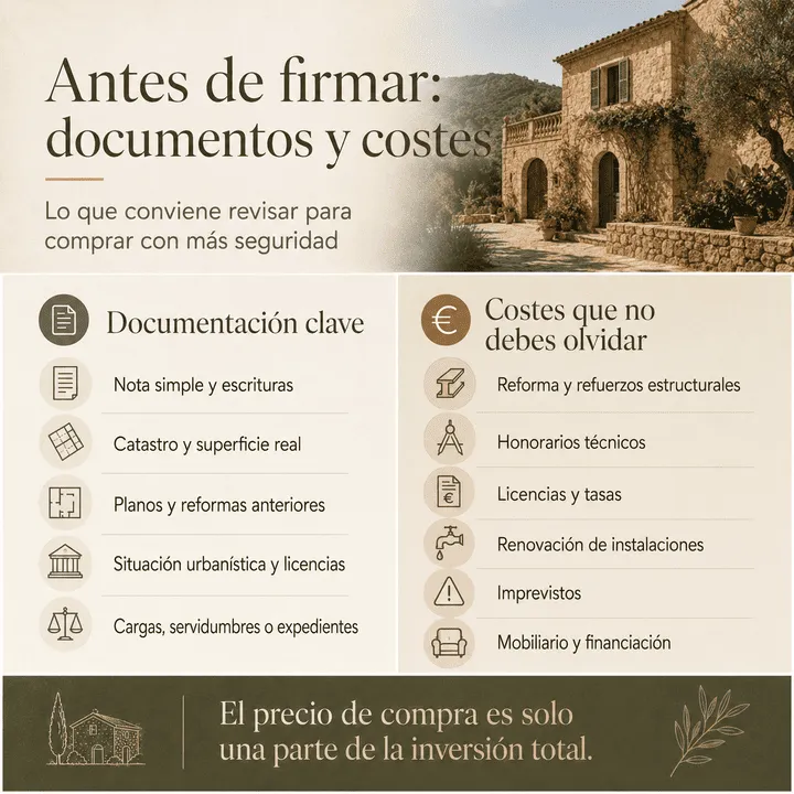 Documentos y costes antes de firmar una casa para reformar en Mallorca