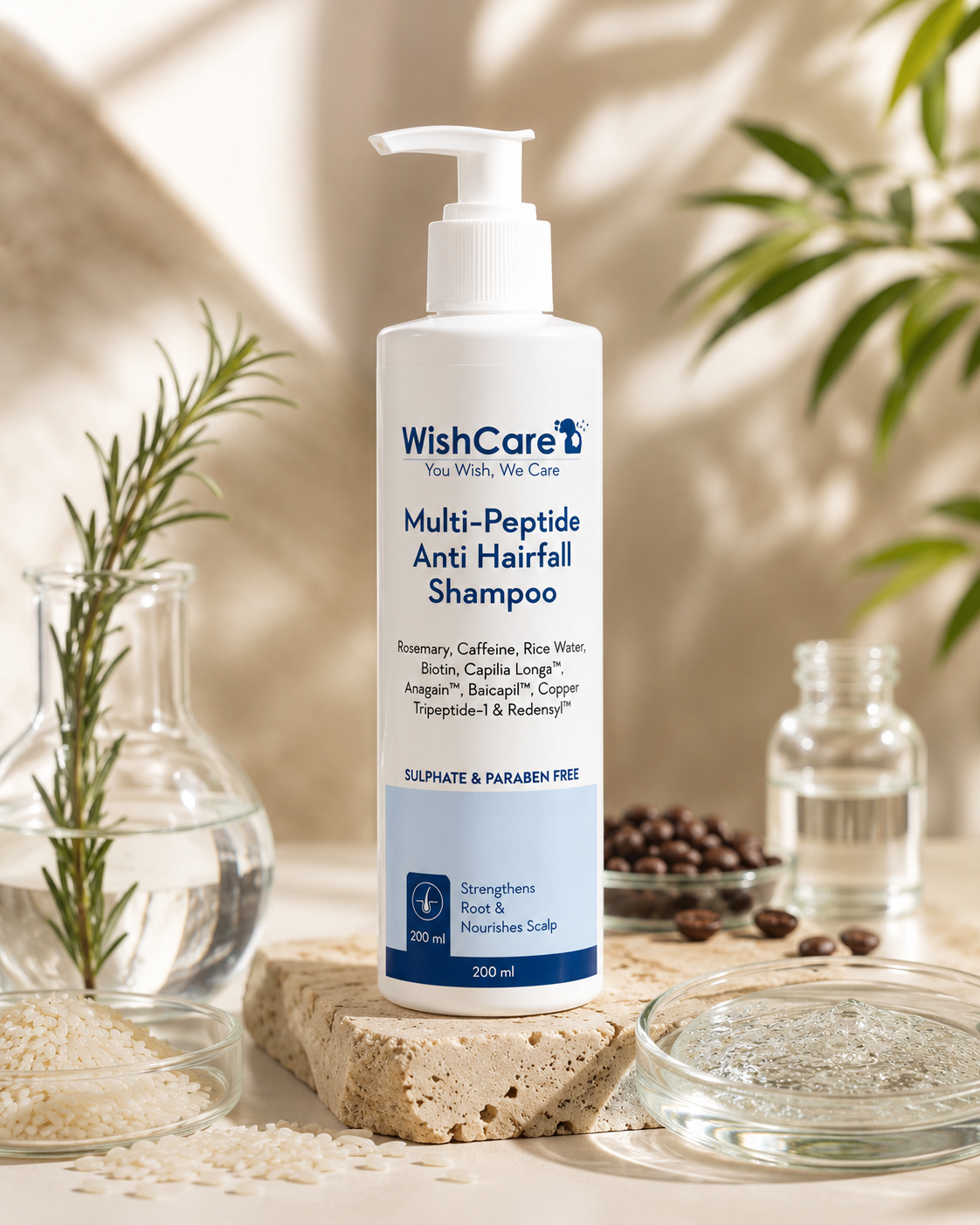 WishCare Multi-Peptide Hair Fall Control Shampoo with Biotin & Caffeine for Stronger Hair