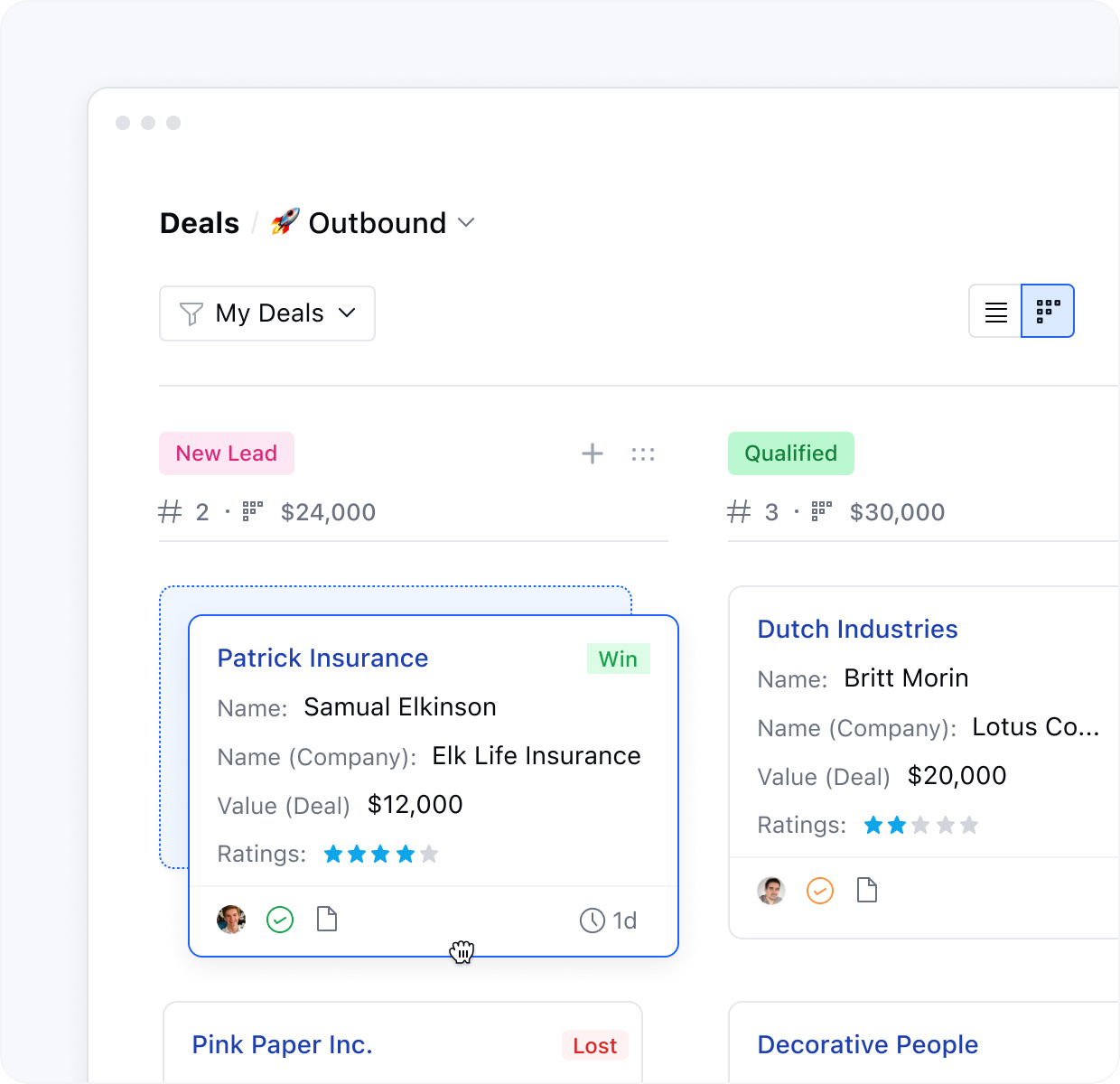 Move deals across stages with just a click