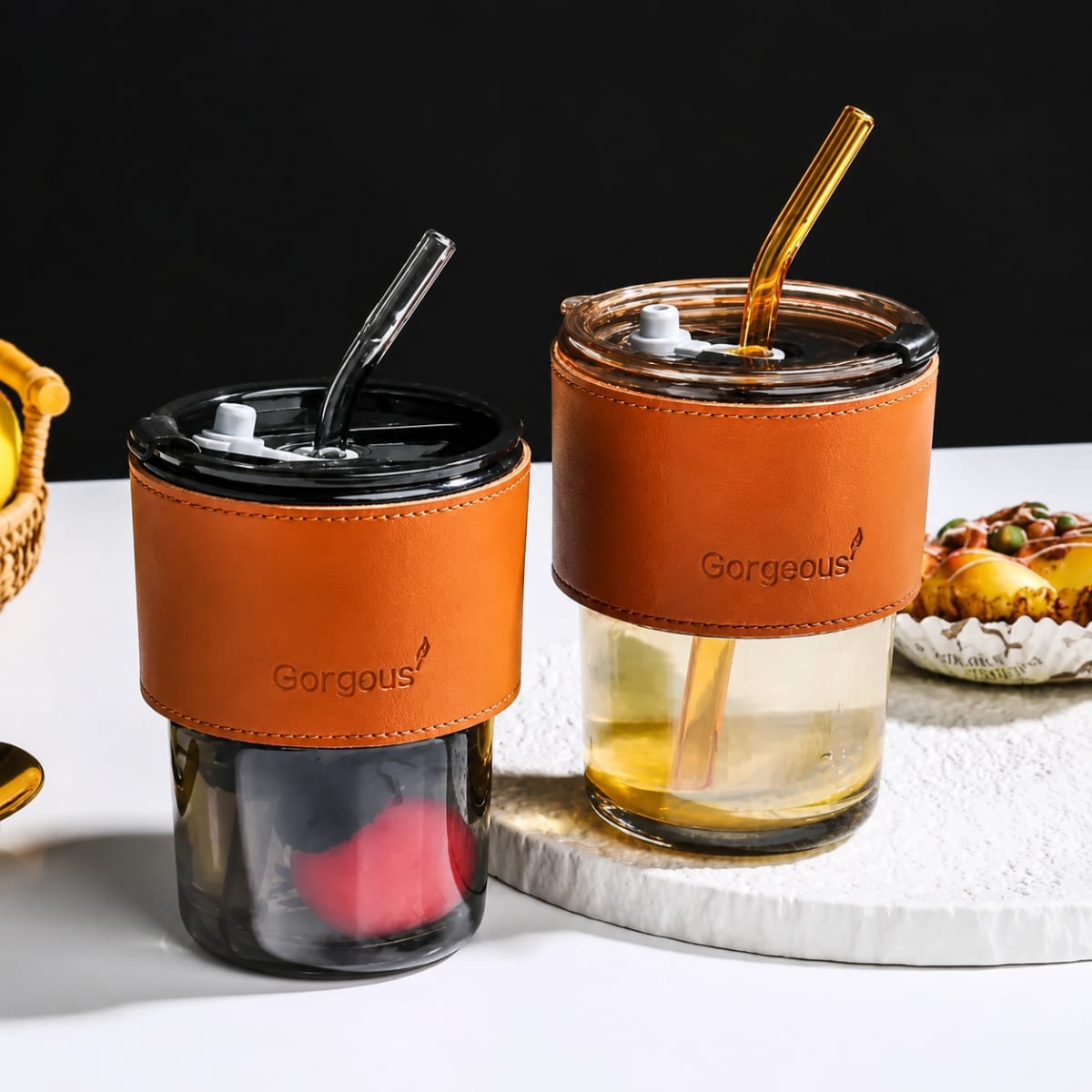 Glass Tumbler with Straw