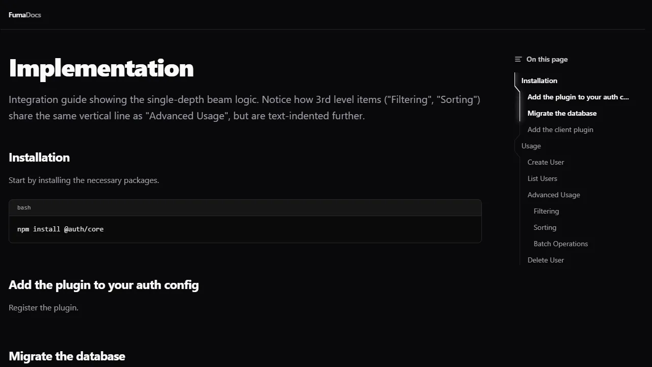FumaDocs Table of Content