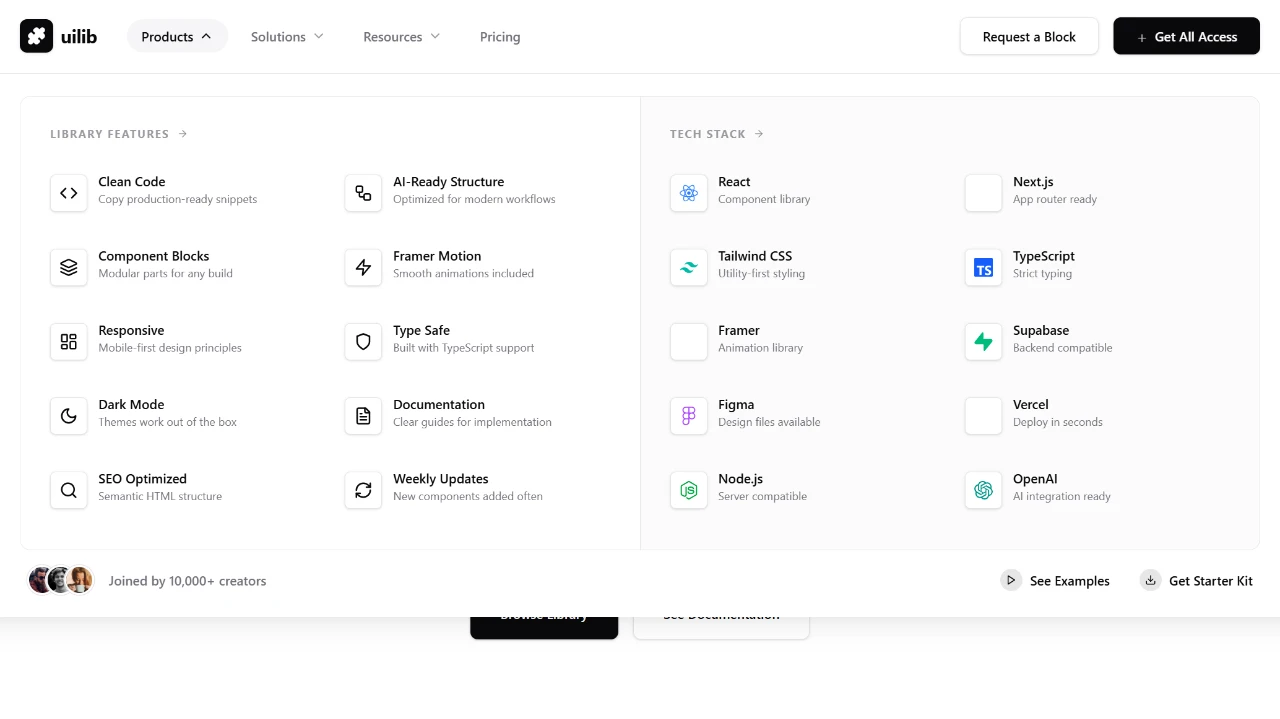 Clean SaaS Navbar with detailed Mega Menu