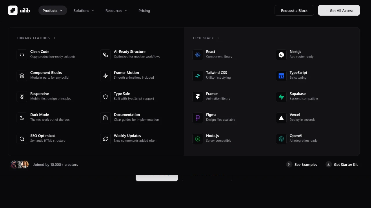 Clean SaaS Navbar with detailed Mega Menu