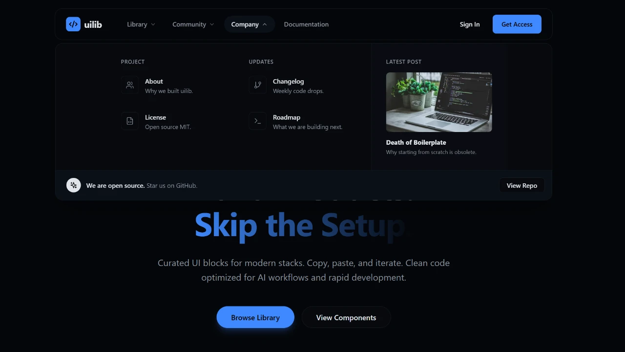 Navbar with mega menu