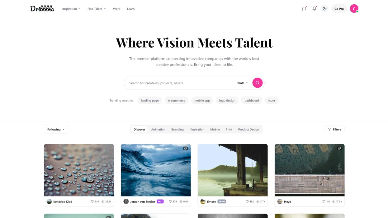 Dribbble inspired landing page
