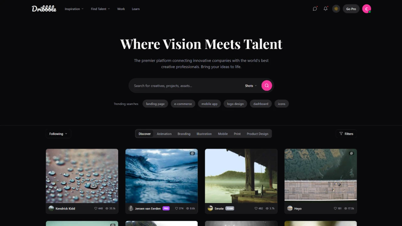 Dribbble inspired landing page