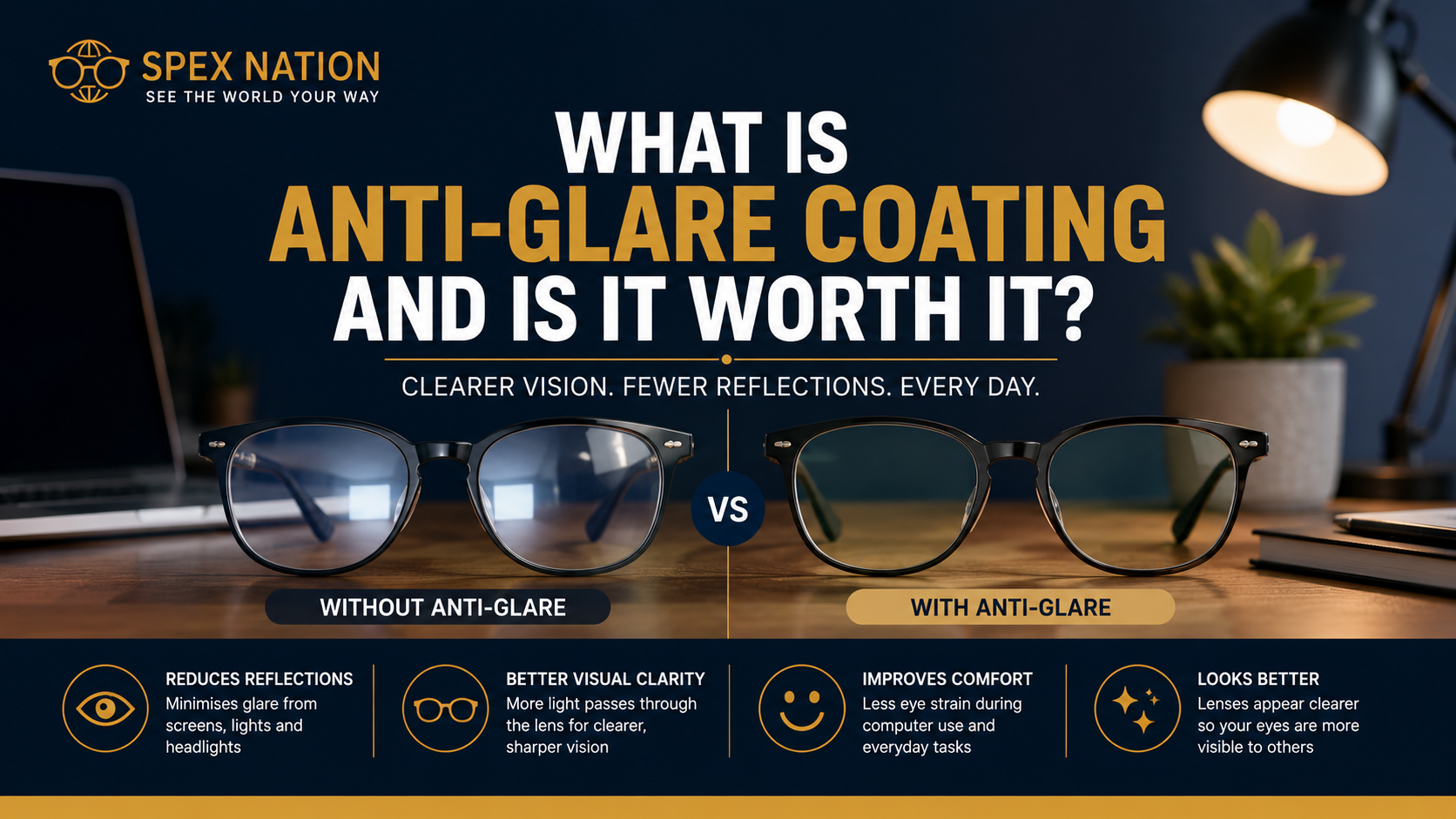 Comparison of prescription glasses with and without anti-glare lens coating