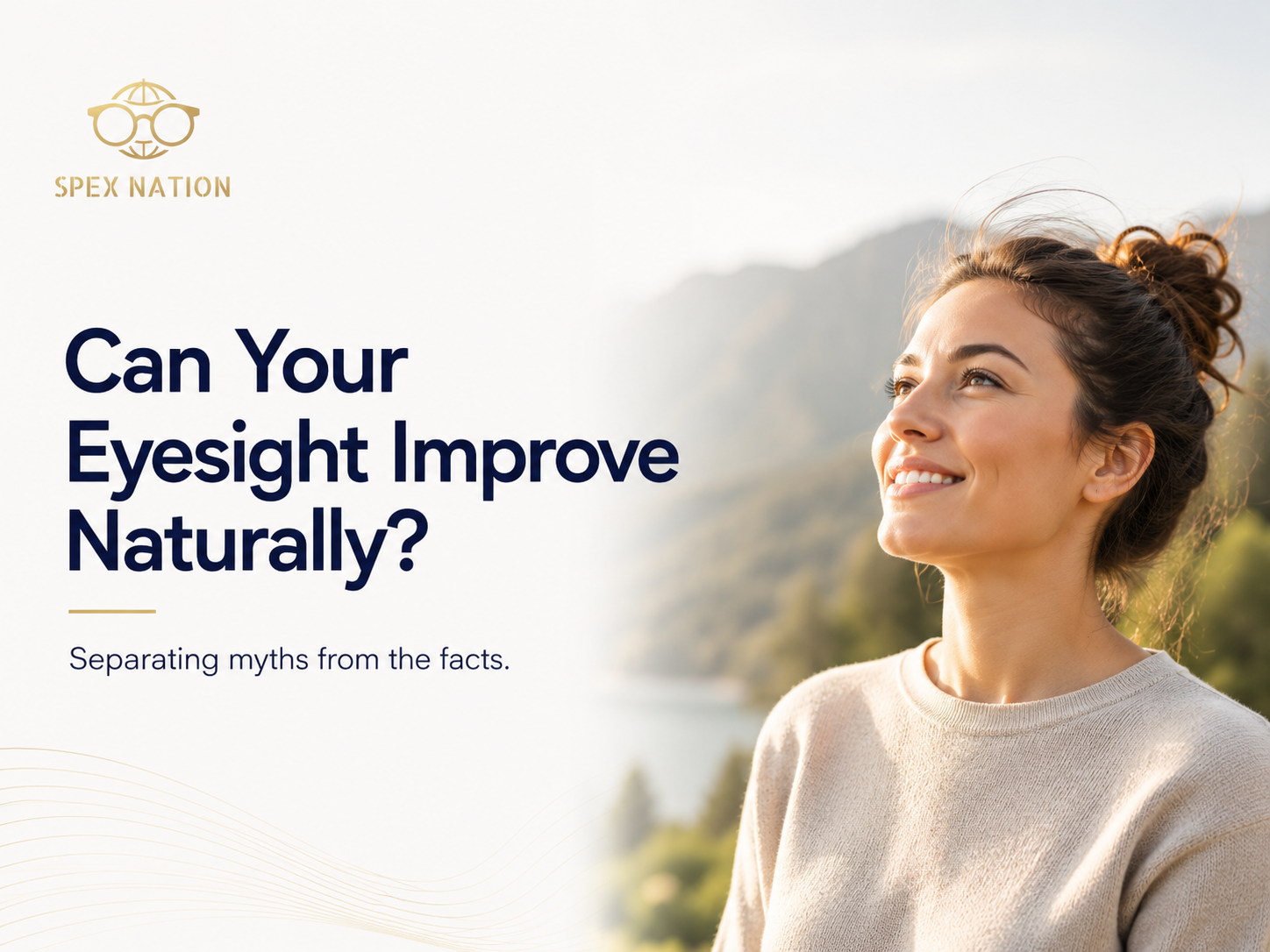 Woman enjoying clear vision outdoors with sunlight, representing healthy eyesight and eye care.