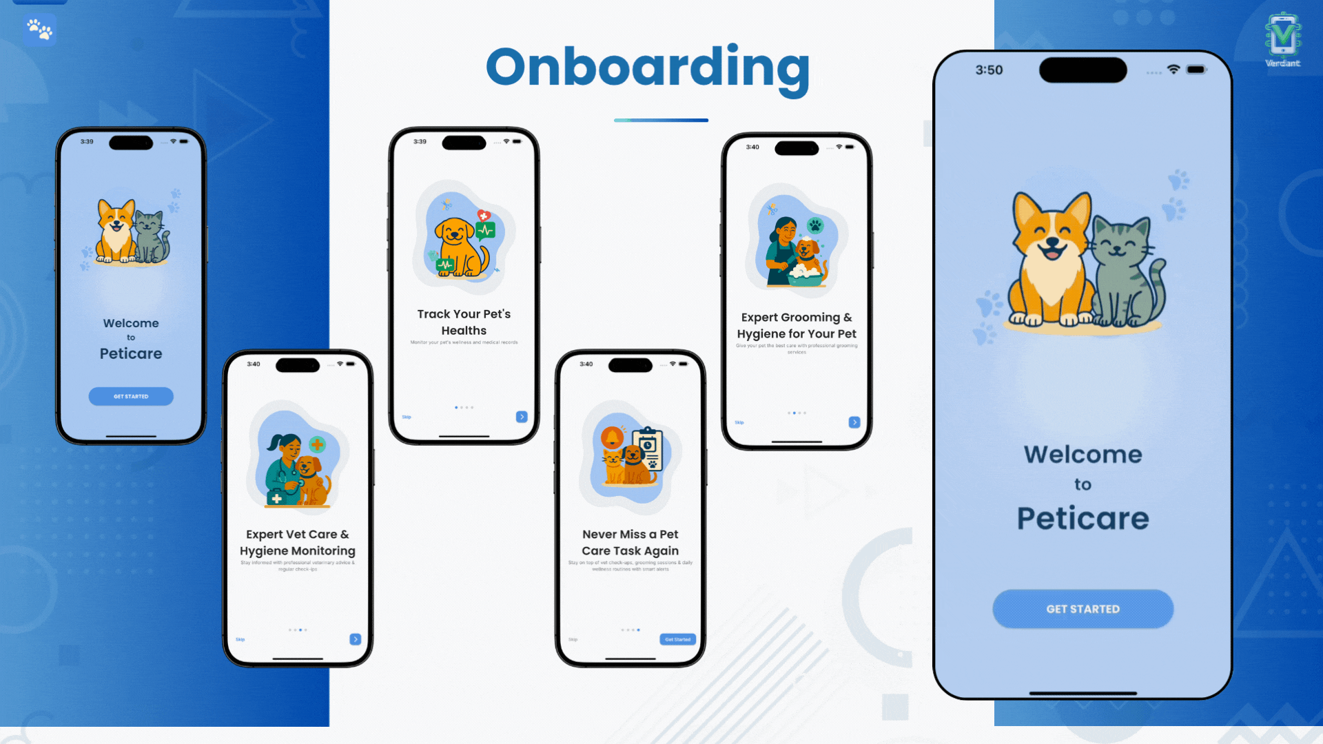 Peticare on-boarding screens preview