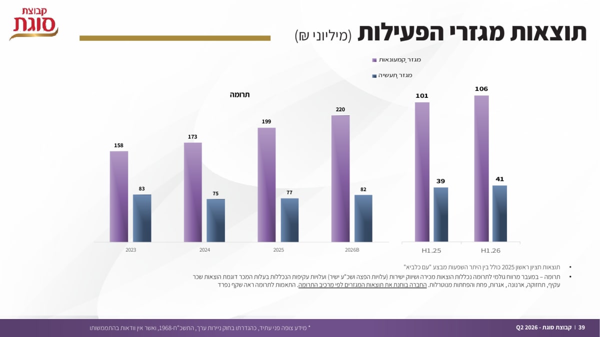 הכנסות סוגת לפי מגזרי הפעילות