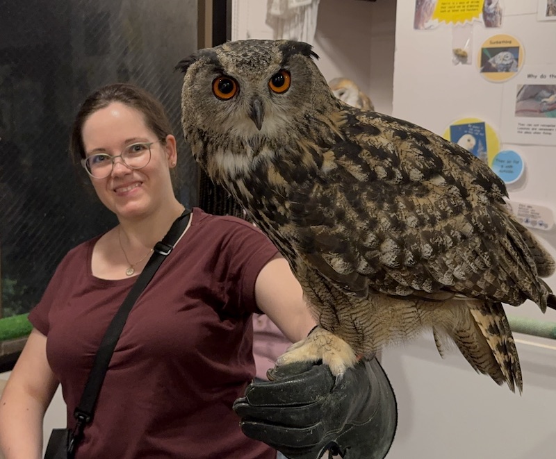 Milena holding an owl (this bird is heavy)