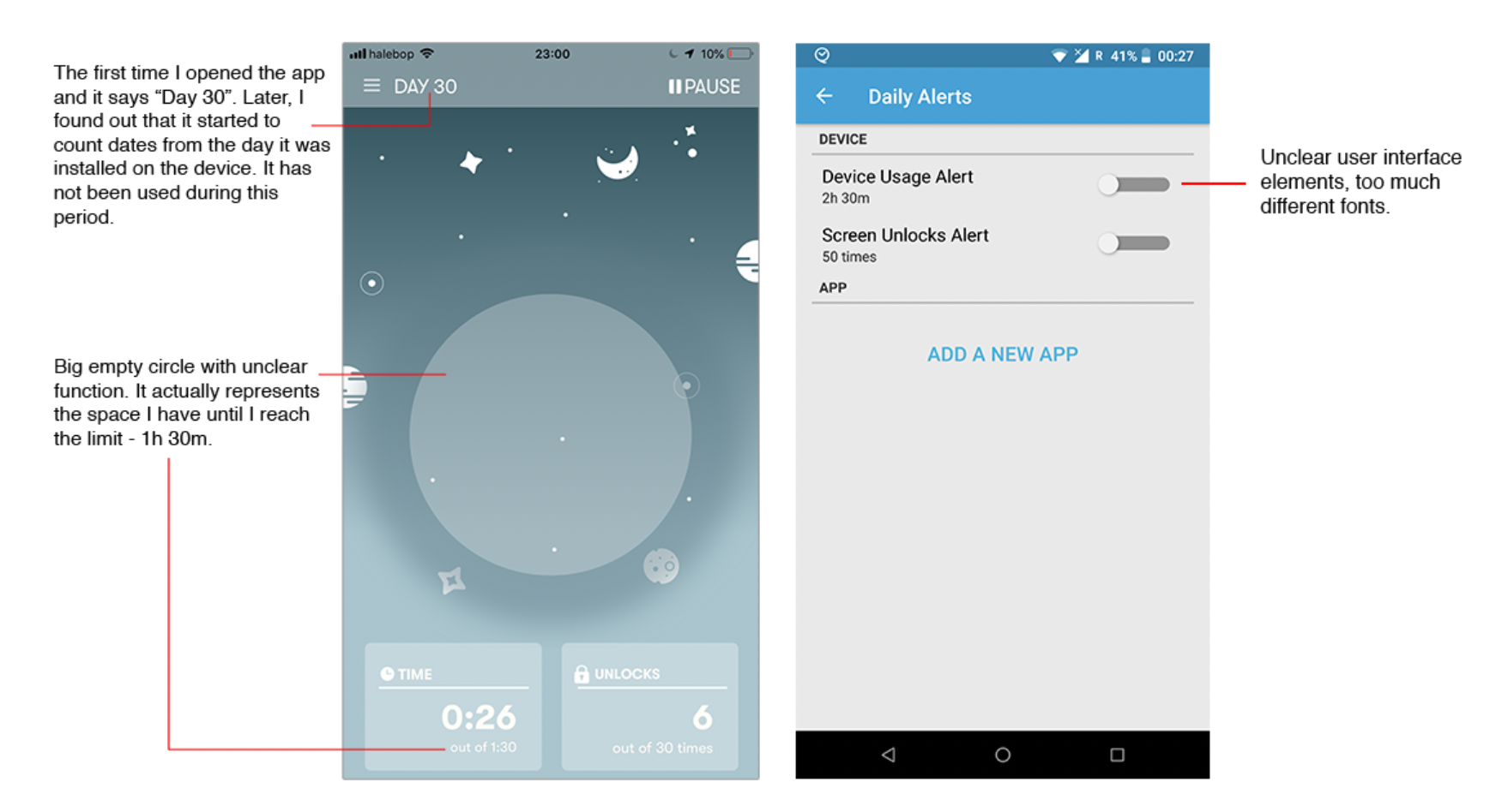 Screenshots from competitor apps with UI problems
